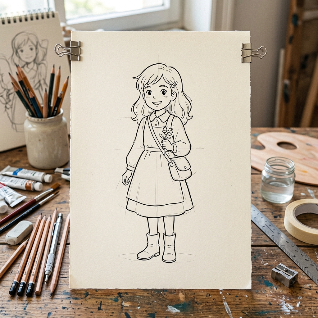 Ghibli Character Linework Art Study Draft
