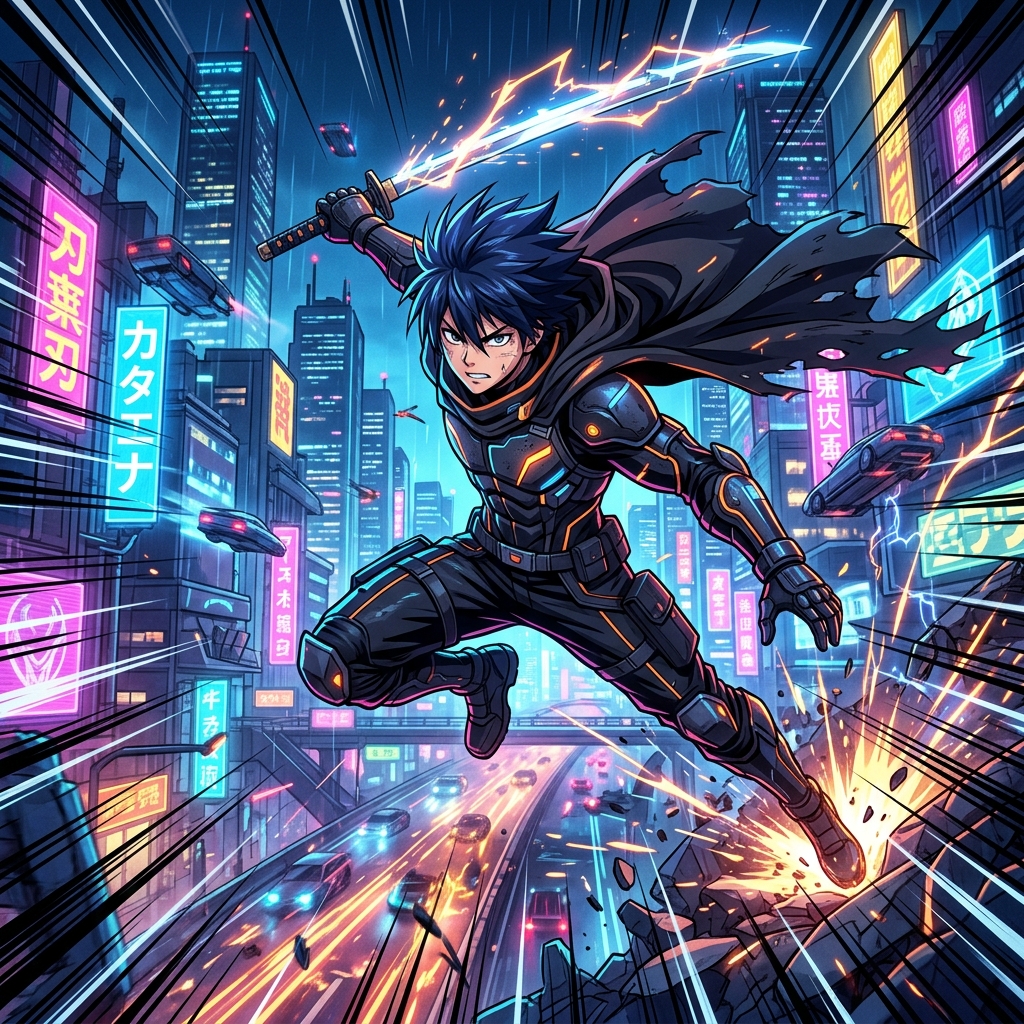 Mainstream Anime Action Cel Shading and Speed Lines illustration